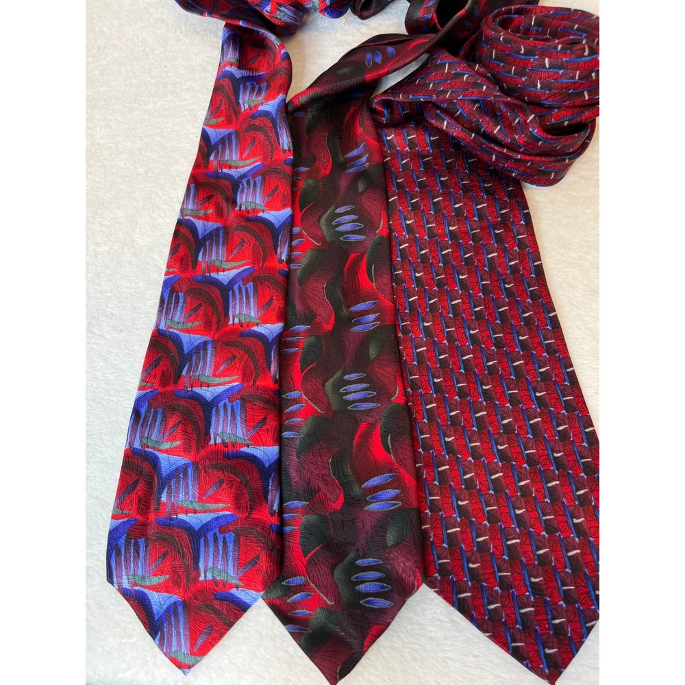 Lot 3 Jerry Garcia Ties RED After Monet Duckworm Alarm Lunch Vintage Neckties